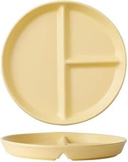 Dinner Plate Divided Porcelain, 8 Inch Orbicular Dessert Plate, Salad Plate, 3 Divided, Portion Control Plate, Ceramic for Weight Loss