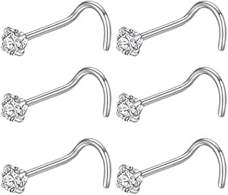 BLESSMYLOVE 316L Surgical Steel 22g/20g/18g Nose Rings Studs L-Shape Nose Nostrial Piercing Body Jewerly L Shaped Nose Studs 1.5mm 2mm 2.5mm 3mm CZ Nose Screw Studs Rings for Women