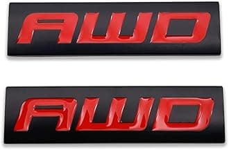 2X Chrome Metal AWD Logo Car Emblem 3D Premium All Wheel Drive Badge Off Road Door Fender Sticker Side Wing Decal (AWD,Black&Red)