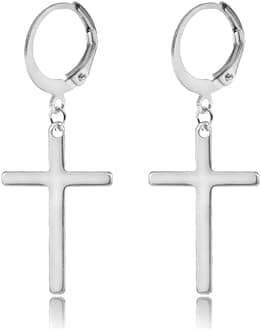 Blowin 2pcs Cross Dangle Stud Earrings Stainless Steel Cross Huggie Hoop Earrings Set for Men Women Birthday Christmas Valentine's Day Present