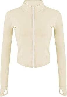 Lviefent Womens Lightweight Full Zip Running Track Jacket Workout Slim Fit Yoga Sportwear with Thumb Holes