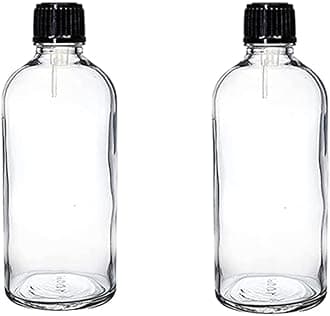 PHARCOS 100 Ml Transparent Glass Bottle With Black Cap And Euro Dropper Plug For Essential Oil | Diy | Perfume | Aromatherapy - Easy To Fill And Reuse - Protective And Durable (Leak Proof) pack of 2
