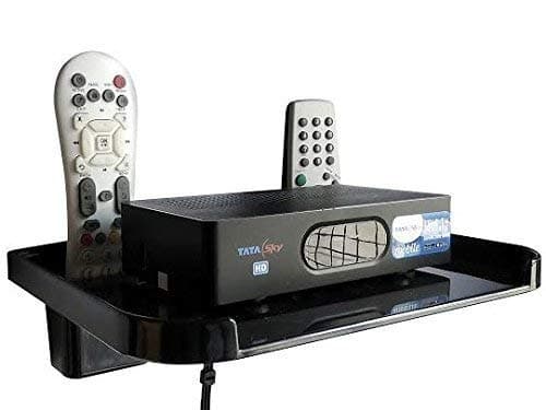 Yo India TV Set Top Box Stand Black with Remote Holder/Wall Mount Shelf for WiFi Stand & Mobile Charging Dock (21 * 15 * 5) Cm