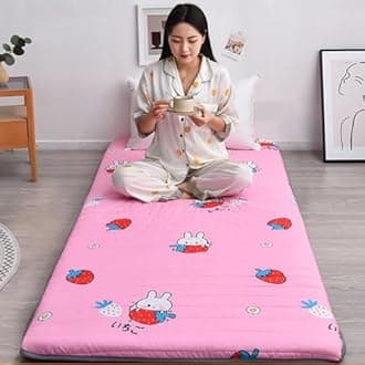 XDone Strawberry Single Thickened 5cm Soft Futon Mattress Japanese Tatami Mat Portable Roll Up Mattress Folding Sleeping Bed Pad for Home Camping Couch