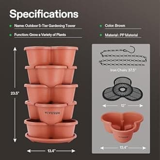 VIVOSUN 2-Pack 5 Tier Vertical Gardening Stackable Planter for Strawberries, Flowers, Herbs, Vegetables Brown