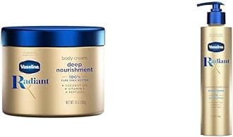 Radiant X Deep Nourishment Body Cream 100% Pure Shea Butter, Coconut Oil, Vitamin C, & Peptides 10 oz & Radiant X Even Tone Nourishing Body Lotion With 1% Niacinamide, Coconut Oil