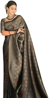 Airkot Traditional Banarasi Silk Saree for Women | Floral Pattern with Sleeveless Blouse | Elegant Bridal Wedding Saree | Latest Party Sari collections