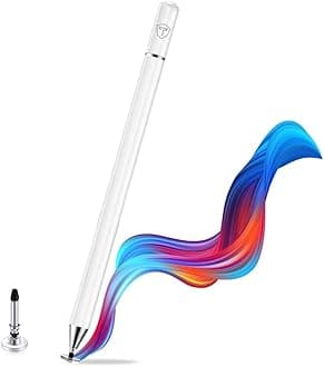 Tukzer Universal Stylus Pen for Smartphone/Tablet/iPad/Pro/Air/iPhone/iOS/Android/All Touch Screens Devices| Fine Point Disc Tip, Lightweight Aluminum Body Magnetic Cap Drawing Writing (White)