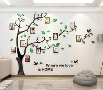 3D Tree Wall Stickers - DIY Photo Frame Tree Wall Decal Family Photo Frame Sticker Murals Wall Décor for Nursery Living Room Bedroom TV Background Home Decorations (L:9169in, Green Right)