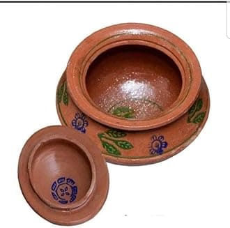 Clay Cooking Handi Pot Mitti Ki Handi Biryani Chicken Serving Pot Open Fire Gas Top with Lid (Medium)