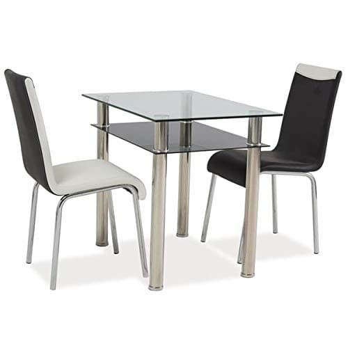 Kitchen Furniture Glass Top Design Rectangular Shaped Dining Table (Color: Silver, Material: Metal)