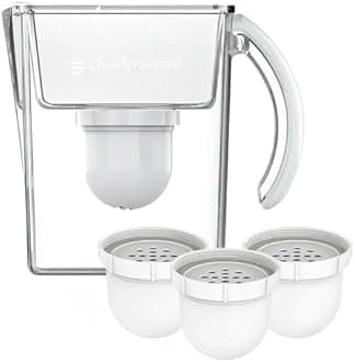 Clearly FilteredNo. 1 Filtered Water Pitcher for Fluoride/Water Filter Pitcher with Affinity Filtration, BPA/BPS Free/Targets 365+ Contaminants Including Fluoride, Lead, PFOA (Pitcher + 3 Filters)
