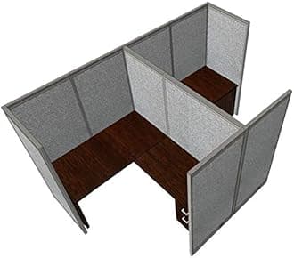 GOF Double 2 Person Workstation Cubicle (11'D x 6'W x 4'H) / Office Partition, Room Divider (60" H Cubicle with Desk, Mahogany)