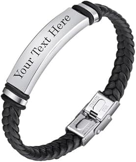 Personalized Mens Custom ID Beads Engraving Names Stainless Steel Leather Bracelet for Men SBr102