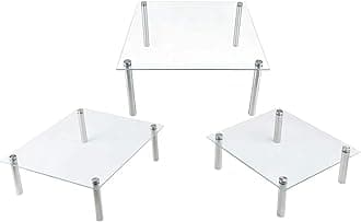 3 Pcs Square Tempered Glass Cake Stands Set 8 10 13 Inch Cupcake Display Stand Plate for Dessert Table Serving Platter