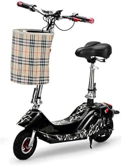 2-Wheeler Electric Scooter With Seat & Basket - Adjustable Height Handlebar, Mini Portable Foldable Electric Bike For Kids,Multicolour