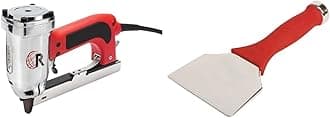 10-600 3/16" Crown, 120V, 15-Amp, 20 Gauge Electric Stapler with Carrying Case, Red & Extra Wide Carpet Tucker and Stair Tool, Chrome-Plated Steel, 4-Inches
