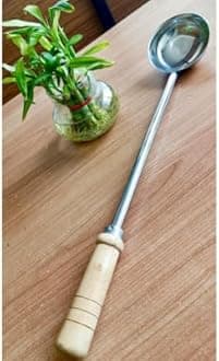 Lakshmi Stainless Steel Big/Large Chinese Ladle/ 5 No Golchi/Long Dabbu with Wooden Handle || Wok for Commercial Purpose ONLY || Size -XXL-Large - 48cm * 9 cm