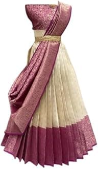 Women's Indian Traditional Kanjivaram Silk Pure Weaving Lehenga Choli Along With Dupatta And Blouse Piece, Half Saree (Unstitched)