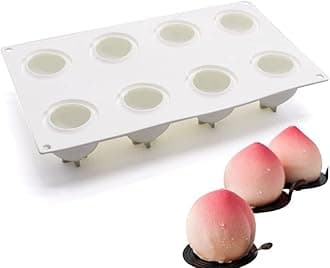 Surakey Cake Molds Baking Dessert Jelly Ice Cream 3D Fruit Shapes Silicone Mold for Chocolate Candy Pastry Truffle Pudding Jelly Cheesecake Mousse Soap, 8-Cavity Peach Mold