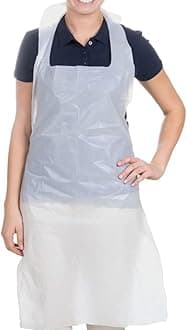 Show Me Osler & Walsh Premium Disposable Aprons for Women & Men (White, 100 Pack), 686mm x 1170mm Polyethylene Aprons for Adults, 16 Microns Flat Packed Bulk Aprons (NHS size and spec)