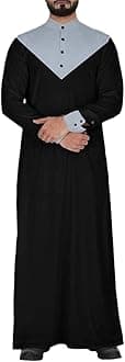 Color Block Design Button Decoration Muslim Clothing Men's Robe Jubba Thobe Saudi Arabian Kaftan Dress Men's Islamic Arab Long-S