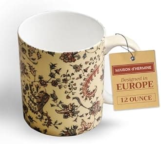 Maison d' Hermine Lakshmi Fine Bone China Coffee Mug with Handles for Hot Beverages - Coffee Cappuccino Latte| Cocoa Tea Perfect for Home Gifts (Arum, 12 Ounce)