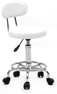 Goujxcy Multi-Purpose Salon Stool Chair, Adjustable Rolling Swivel Stool with Back Cushion and Wheels Perfect for Beauty Salon Spa Tattoo Massage Dental Clinic Office Art Studio, White