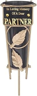 Grave Vases with Spike Grave Ornaments - Memorial Plaques/Black Vases Flower Holders with Personalised Quotes; Metal Spikes Grave Decorations in Loving Memory of your Loved Ones (Partner)