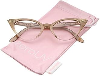 zeroUVWomen's Retro Rhinestone Embellished Clear Lens Cat Eye Glasses 51mm