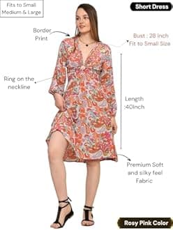 KE KANHA EXPORTS Dress for Woman|Boho Dresses for Women|Beach Wear|Border Print|Adjustable Tassel at Waist|Vacation Boho Casual|Multicolor|Easily fits S-M-L|Bust 32-38 in|Length 40 in