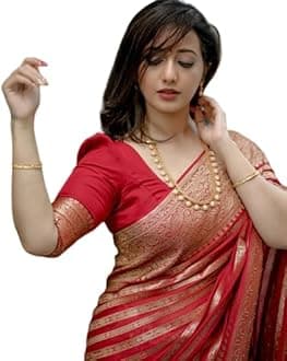 C J Enterprise Women's Pure Soft Silk Kanjivaram Saree For Wedding With Blouse Piece Leheriya (Leriya-51)