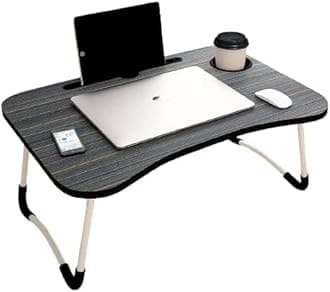 AUNO Foldable Laptop Lap Desk, Portable Computer Bed Table Tray With Phone Stand And Cup Holder For Bed/Couch/Sofa Working, Reading (Black) (Wood), 39.4 Centimeters, 59.7 Centimeters
