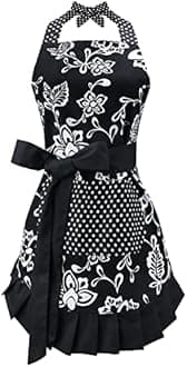G2PLUS Apron for Women with Pockets, Extra Long Ties,Floral Apron, Perfect for Kitchen Cooking, Baking and Gardening, 29 x 21 - inch (Black)