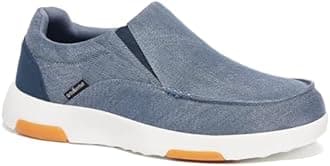 OrthoComfoot Men's Orthopedic Comfortable Slip-On Shoes with Arch Support, Orthotic Loafers for Plantar Fasciitis, Canvas Leisure Vintage Flat Walking Shoes for Foot and Heel Pain Relief, W9-dark Blue