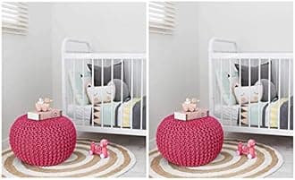 Pouf for Living Room Sitting Round Ottoman Bean Filled Stool for Foot Rest Home Furniture Rope Twisted Pink Bean Bag - (Pack of 2)