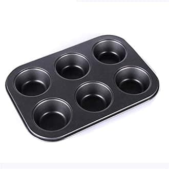 ikis 6 Cups Carbon Steel Mini Muffin Bun Pan Non-Stick Cupcake Baking Bakeware Mould Tray Cake Mold (Black)