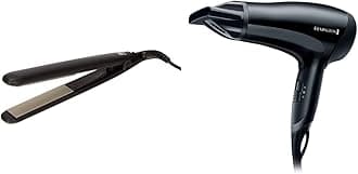 Remington Ceramic Straight 230 Hair Straighteners, 15 Seconds Heat Up Time with Variable Temperature Setting - S3500, Black & D3010 Power Dry Lightweight Hair Dryer, 2000 W, Black