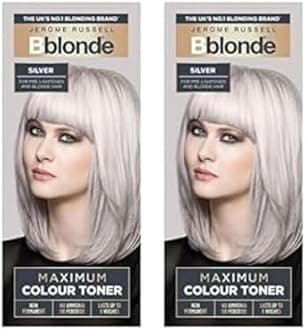Jerome RussellBblonde Maximum Colour Silver Toner - Non Permanent Hair Toner for Pre Lightened & Naturally Blonde Hair, Silver Hair Dye with No Ammonia or Peroxide, Lasts up to 8 Washes, 75ml