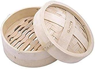 Shoppers Hub PNQ Bamboo Wood Based Round Steamer Basket with Lid - Cream, 8 Inch Diameter, Great for Steaming Dim Sum, Buns, Dumplings, Vegetables, Fruits