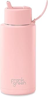 frank green Stainless Steel, Ceramic Lined Reusable Water Bottle with Flip Straw Lid, 34oz Capacity (Blushed)