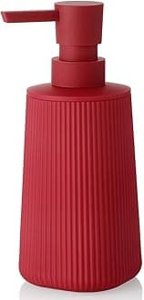 Small Soap Dispenser for Bathroom and Kitchen, Modern Farmhouse Striped Style Plastic Hand Soap Dish Soap Dispenser with Pump Matte Red