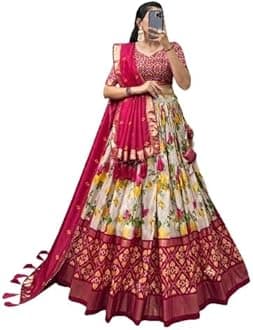 Womens' Wear Tussar Silk With Patola Printed Lehenga Choli Patola Print With Foil Work Chaniya Choli