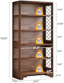 Tribesigns 6-Tier Bookcase, 70.8" Vintage Tall Bookcase,5-Shelf Mid-Century Display Rack Storage Shelves for Home Office, Living Room, Bedroom, Set of 2