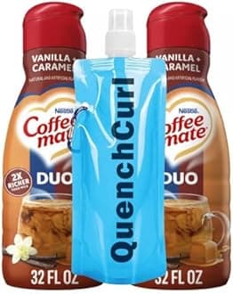 Premium Liquid Coffee Creamer 2x32oz with QuenchCurl Collapsible Bottle – Smooth, Creamy, Coffee-Ready Bundle for Coffee Lovers (Vanilla Caramel)