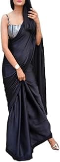 BE4ME.COMWomen's Partywear Satin Silk Saree - Matching Plain Bridesmaid Partywear