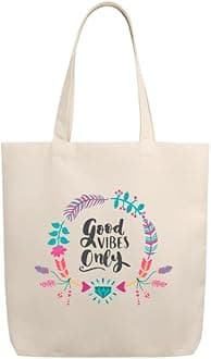 RoundsunCotton Canvas Printed White/Black Vertical Women Tote Bag | 300 GSM Cloth |100% Organic Cotton | Shopping/Grocery Bag | Multi-Purpose Bag | Reusable