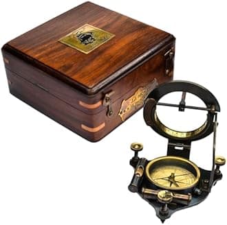 SAILOR'S ART Antique Brass Heavy Sundial Compass with Wooden Box and Chart | Working | J.J.Hicks London Material-Brass and Wood