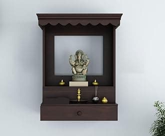 Santosha Decor Wall Mounted, Free Stand, Pooja Ghar, Mandir, Sheesham (Rosewood) Solid Wood Home Temple (Walnut Finish)