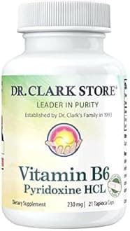 Dr. Clark Vitamin B6 Supplement – 230mg, 21 Tapioca Capsules, Supports Energy Metabolism & Nervous System Health